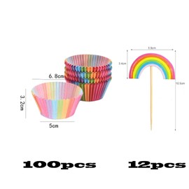 Paper Muffin Cases 2 Boxes with 12 Rainbow Decorative Cupcake Toppers, Ideal for Children's Birthday, Baby Shower and Wedding, Rainbow Decoration Muffin Cases for Party Desserts