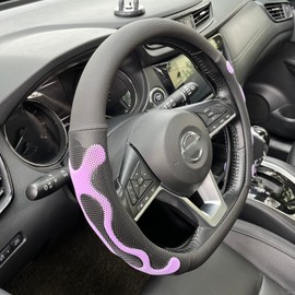 PINCTROT D Shaped Comfy Grip Steering Wheel Cover, Anti-Slip Design, Flat Bottom 14.5-15 Inch(Silicone Purple)
