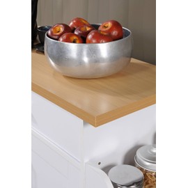 Hodedah Kitchen Island with Spice Rack, Towel Rack & Drawer, White with Beech Top, 15.5 x 35.5-44.9 x 35.2 inches