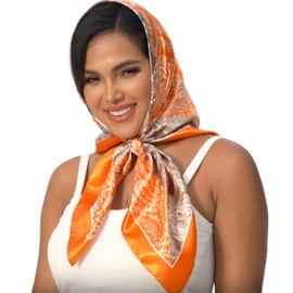 VJHX Paisley Satin Head Scarf for Women Versatile Silk-Like Hair Scarf Vintage Bandana Large Square Scarves 35 Inches (037 orange)