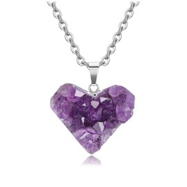 CrystalTears Amethyst Crystal Necklace for Women Natural Raw Rock Quartz Crystal Cluster Heart Necklace Healing Gemstone Heart Pendant Necklace Jewellery Gifts for Women Mum Birthday Christmas