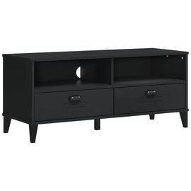 vidaXL Solid Pine Wood Media Console - Black Industrial TV Stand with Storage, Cable Management Holes, 41.7" x 15.7" x 18.3"