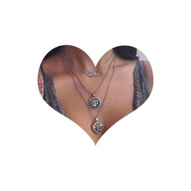Cimenexe Bohemian Layered Hamsa Pendant Necklace Silver Om Necklace Sanskrit Symbol Necklace Sunflower Choker Sun Moon Chain Necklace Jewellery for Women and Girls