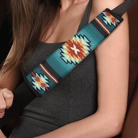 Dreaweet Green Aztec Pattern Car Seat Belt Covers Shoulder Pads Covers Auto Seatbelt Covers Southwestern Native American Style Auto Decor Accessories for Women Men