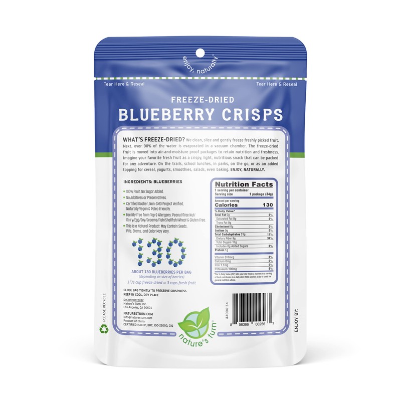 Nature’s Turn Freeze-Dried Blueberry Crisps – Healthy, Gluten-Free, Crispy &