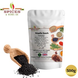 Nigella Seeds (Onion Seeds, Kalonji, Black Seeds, Nigella Sativa, Black Cumin, Black Caraway) Premium Quality by Spices&herbsuk - High in Protein, Potassium, Iron - Perfect for Curry and Breads- 500g