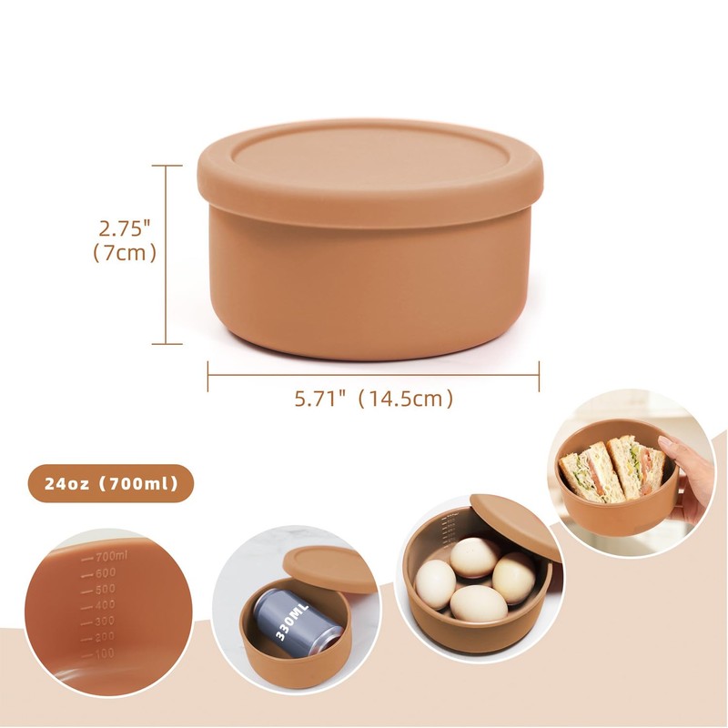 XU&PEIQI 24oz Silicone Food Storage Containers,Round Bowls with Lids -
