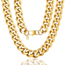 18K Yellow Gold Filled Fashion Miami Link Chain 12mm 18inch Huge Necklace Golden