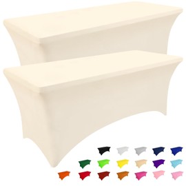 Smiry 2 Pack Spandex Table Cloth 8FT, Elastic Fitted Stretch Tablecloths for Rectangle Tables, Washable Table Cover for Outdoor, Wedding, Banquet & Parties (Beige, 96Lx30Wx30H Inch)