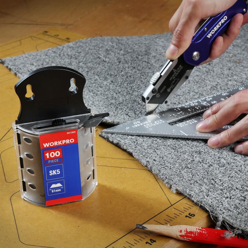 WORKPRO Utility Knife Blades, SK5 Steel, 100-Pack Blades with Dispenser