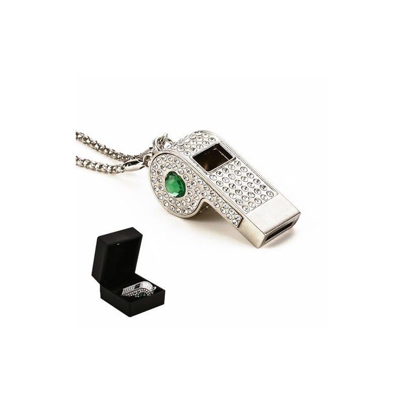 ZLMC Metal Rhinestone Lanyard Whistle Bling Crystal Loud Sound with