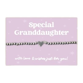 WishStrings “Special Granddaughter” Stainless Steel Beaded Stretch Bracelet | Heart Charm Gift from Grandma or Grandad | Sentimental Jewelry for Birthday, Graduation & Just Because