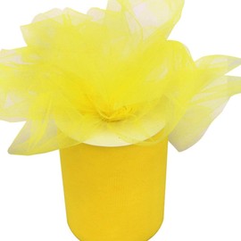 PARTYLANDIA 100m x 25cm Tulle Roll for Decorations, Wedding Parties, Ideal for Candy, Party Favours, Clothes, Chairs, Gifts etc. (Yellow, 25)