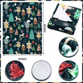 Buryeah Christmas Nutcracker Throw Blanket Soldier Prince Mouse Fairy Gift Christmas Blankets 60 x 50 Inches Ballet Nutcracker Christmas Soft Blanket for Christmas Home Bed Sofa Couch Decor (Blue)