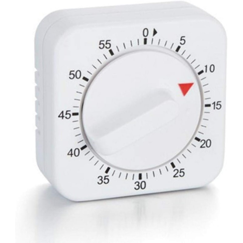 White Timer, 60 Minutes Kitchen Cook Square Timer Mechanical Countdown