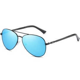 DUCO 3025K Men's Polarized Sunglasses, UV400, Aviator, Teardrop Sunglasses, For Men, Fishing, Driving, Driving, black frame blue lens, M