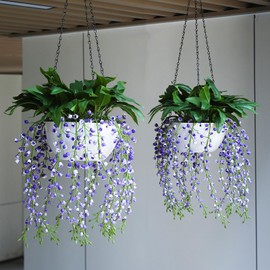 Fake Flowers for Outdoors - 2-Pack UV Protected Artificial Hanging Plants – Purple Lily of The Valley Faux Flowers in Planters for Porch, Garden, Balcony & Indoor Decor