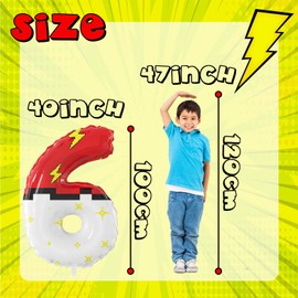 40 Inch Giant Red and White Cartoon Theme Number Foil Balloons - Large Number 6 Balloons Animation for Kids' Birthday Anniversary Party Decorations Supplies (Numbers 0-9 Available)