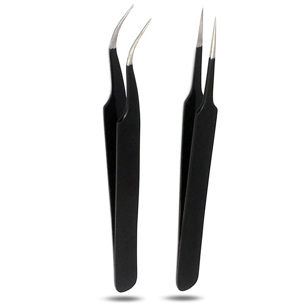 A+ Quality Set of 2 Black Anti Static Tweezers Including