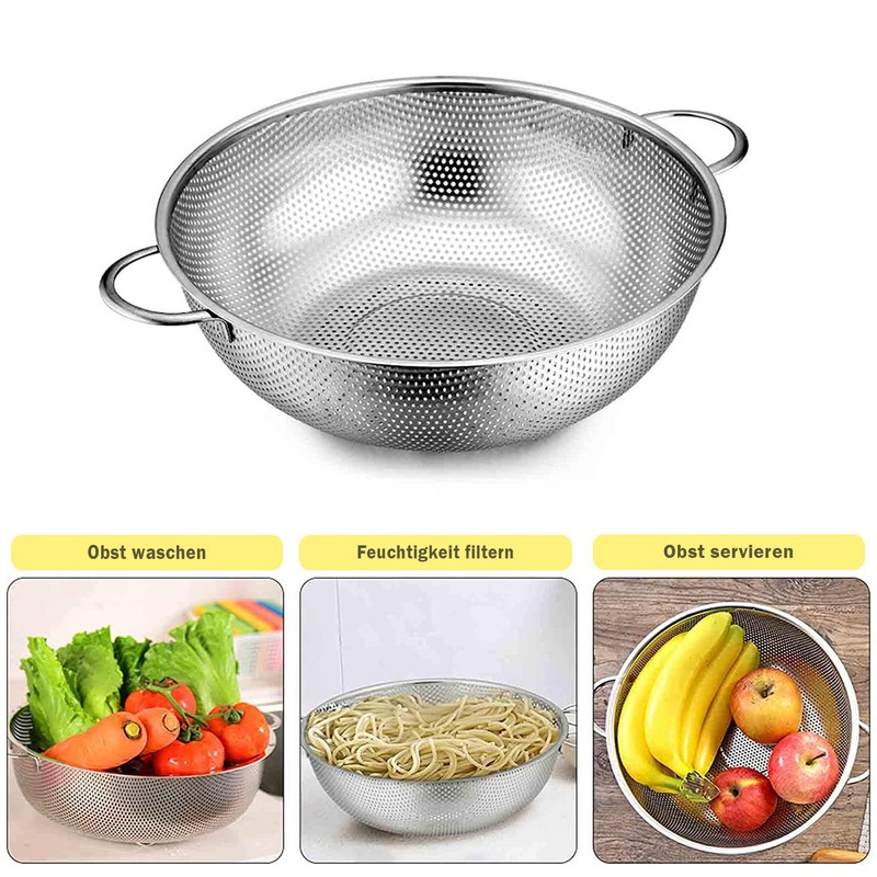 TEAMFAR Strainer, Stainless Steel Kitchen Pasta Strainer with Handles, Micro-Perforated