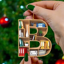 Christmas Number Letter Shaped Book Ornament, Book Lovers Librarian Ornament, Gift for Her Librarian Book Ornament, Lover Bookworm Acrylic Ornament,Book Lover Gift (Letter-B)