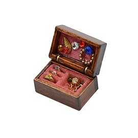 Acxico 1Pcs 1:12 Mini Miniature Wooden Jewelry Box Bedroom Accessories Mini Decor