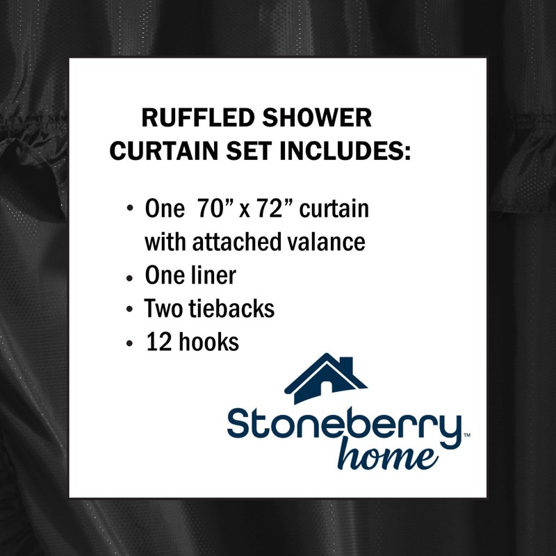 Stoneberry Home Ruffled Shower Curtain Set, Elegant 4-Piece Bathroom Ensemble