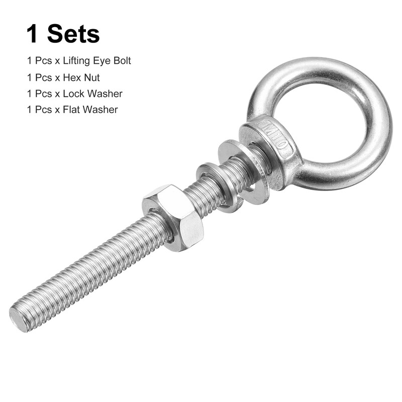 sourcing map Lifting Eye Bolt, 1 Set M10 x 80mm