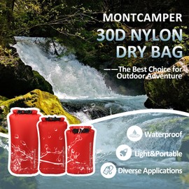 MONTCAMPER 3-pack 30D Nylon Waterproof Dry Bag-Portable Waterproof Storage Sack for Kayaking, Hiking and Rafting-Roll Top Closure-Float on Water(5L/10L/20L,Red)