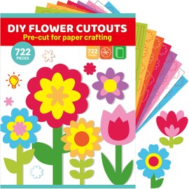 722 Shapes DIY Flower Cutouts Creative Paper Flowers Art Pack Punch Out Flowers Tulips Daisies Daffodils for Craft Bulletin Board Classroom Decor in 3 Sizes 10 Primary Colors Card Stock