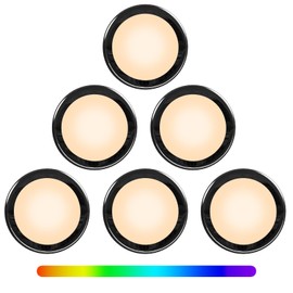 LED Puck Lights with Remote,Kitchen Lights Under Cabinet,Wireless Push Lights Stick on for Closet, Battery Operated Lights,Lights with Dimmer and Timer, AA Battery Operated Closet Light, Black, 6 Pack