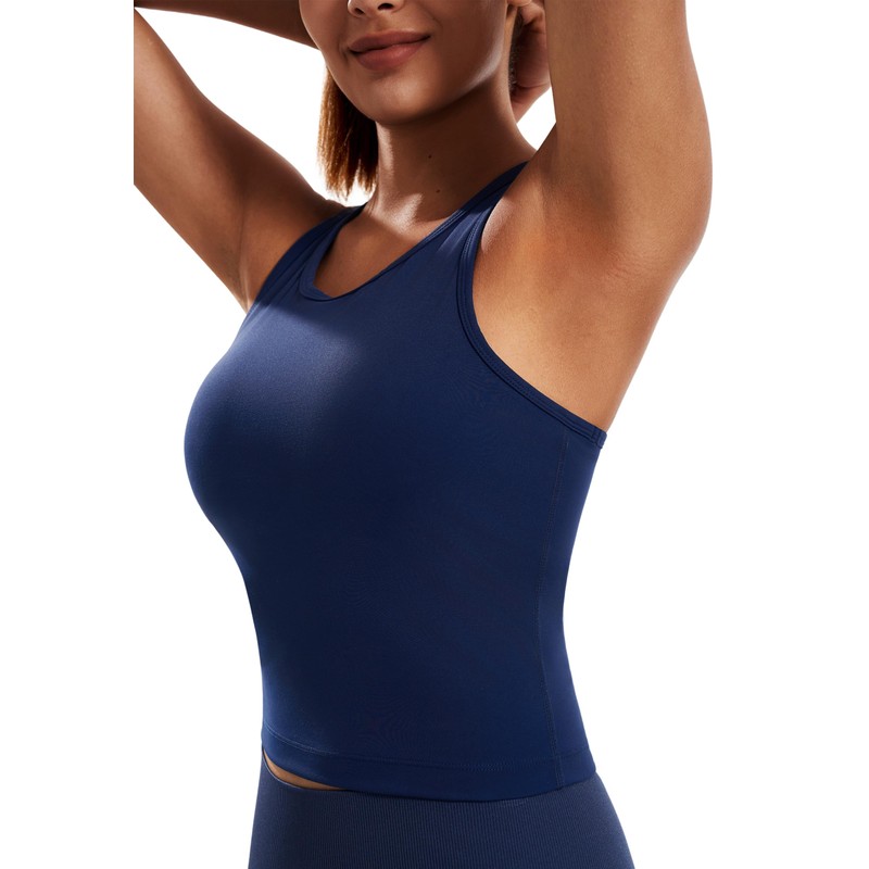 Workout Tops for Women Racerback Yoga Longline Padded Workout Tank