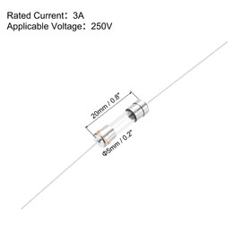 sourcing map 3A 250V Glass Fuse 5x20mm Time Delay Fuse with Lead Wire UL Listed Slow Blow Fuse for Home Appliances(Pack of 6)
