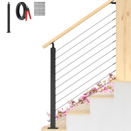 Gyykzz 36" Porch Stair Cable Railing Post Kit, All Black Staircase Railing System for Outdoor Porch Wood Post, Including 1 Pack Sair Rail Post, 50FT Black 1/8" Cable, 10 Thread Swage Lag Screws