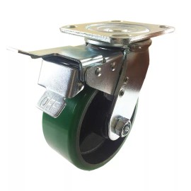 Hy-Weld 6" x 2"  Polyurethane on Cast Iron (Green) Non-marking - Swivel Total Lock Brake