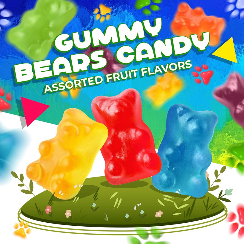 Bears Gummy Candy, Assorted Fruit Flavored (1 Pound Bag)