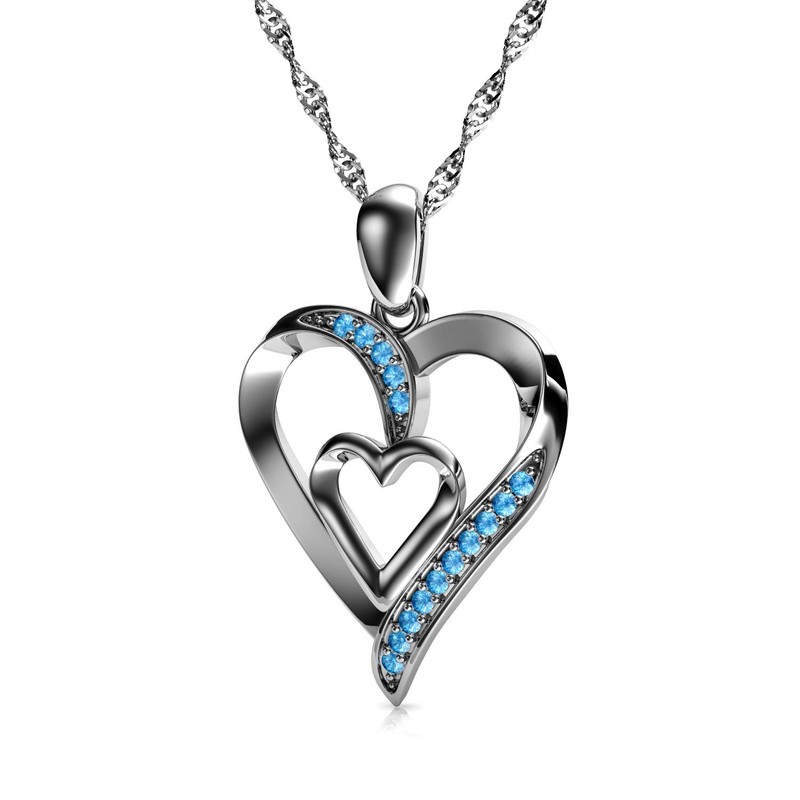 DEPHINI - Double blue Heart Necklace - 925 Sterling Silve