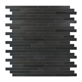 Black Peel and Stick Backsplash Linear Tile for Kitchen, Self Adhesive Brushed Aluminum Fireplace Stick on Wall Tiles (12 Sheets)