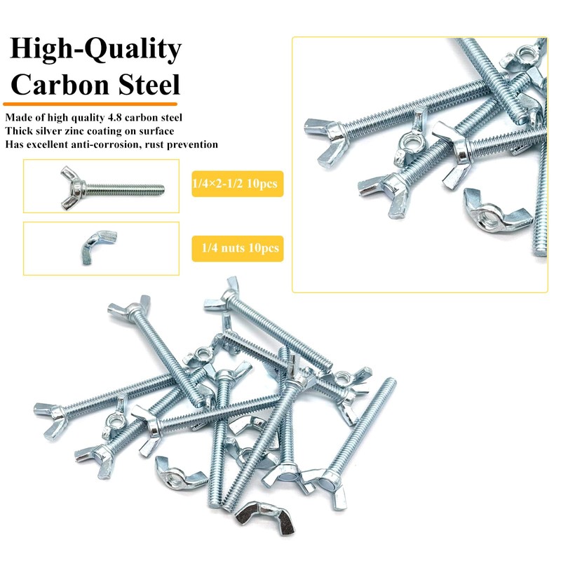 Matrelt 20 Pcs 1/4"-20 x2-1/2 Wing Screw Bolts and Wing