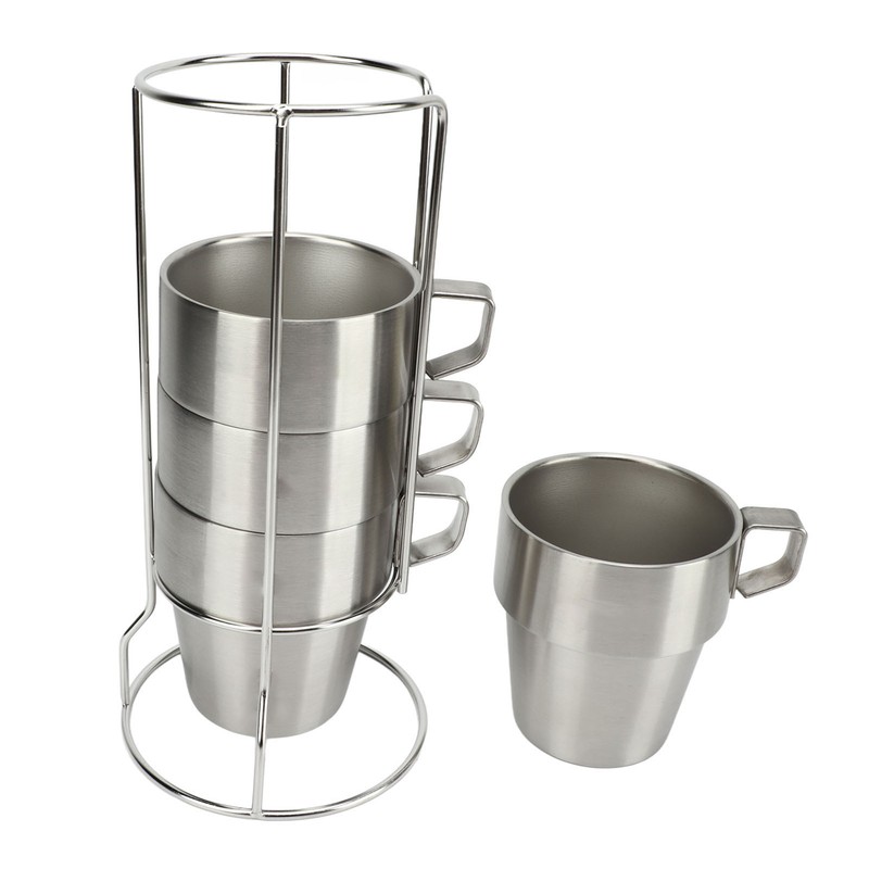 4PCS Camping Double Layer Cups Stainless Steel Food Grade Plastic