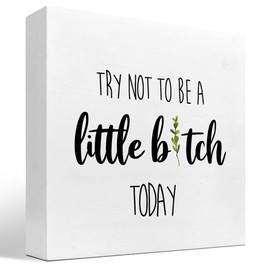 z-crange Try not to Be a Little B Today Wood Block Sign Desk Decor,Humor Inspirational Wooden Box Plaque Sign Desk Decor for Home Office Shelf Table Decor Decorations
