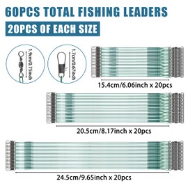 Fishing Leaders Kit Saltwater, 60pcs Stainless Steel Wire Leaders with Swivels Snaps Fishing Line Leader Fishing Tackle Lure Bait Rig Hooks Connector 6/8/10inch