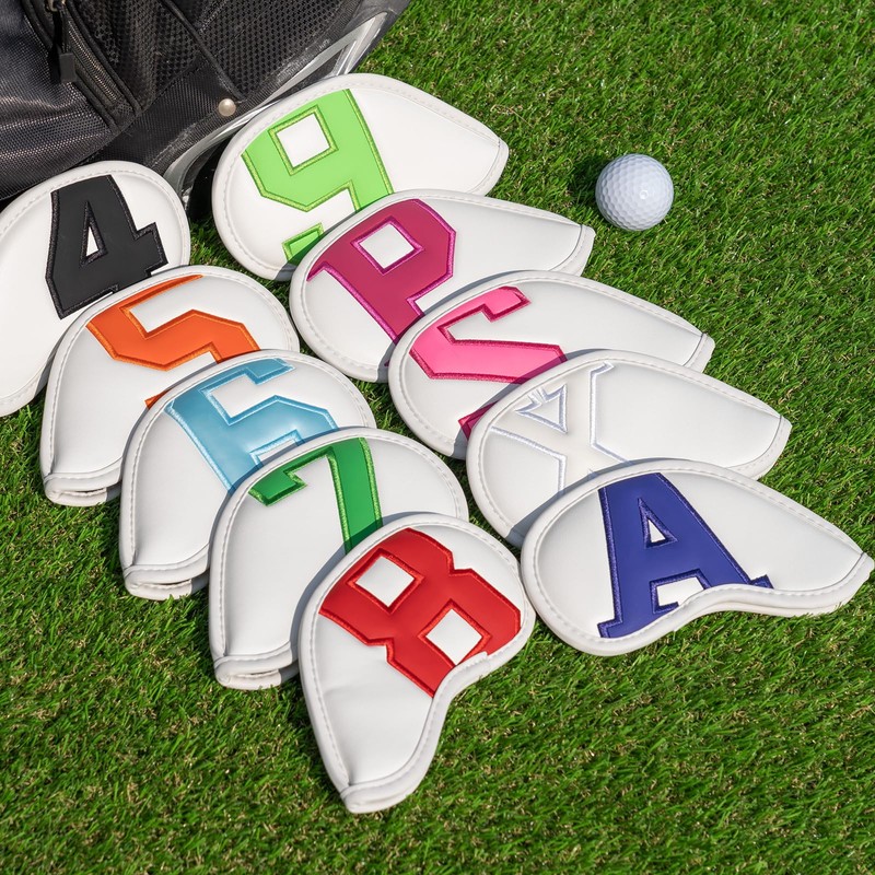 Craftsman Golf 10pcs/set White Magnetic Iron Headcover with Large Colorful