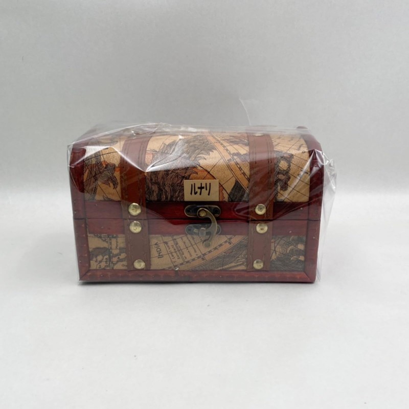 Lunari Map Pattern Treasure Chest Antique Wooden Retro Storage Box