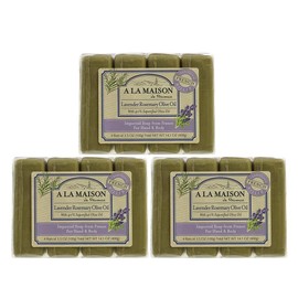 A LA MAISON Lavender Rosemary Olive Oil Bar Soap - Uses: Hand and Body, Triple Milled, Essential Oils, Biodegradable, Plant Based, Vegan, Cruelty-Free, Alcohol & Paraben Free (12 Bars of Soap, 3.5 oz)
