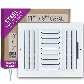 Fits 10x8 Duct Opening 3 Way Fixed Curved Blade Air Supply Diffuser by Handua | Register Vent Cover Grill for Sidewall and Ceiling | White | Outer Dimensions: 11.75" X 9.75"