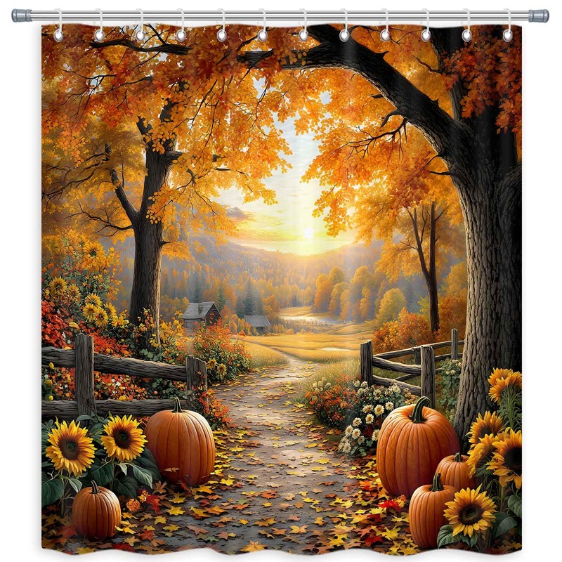 Fall Shower Curtains for Bathroom, Pathway in The Woods Autumn