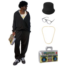 IFFEI 80s Outfit for Men Holloween Costume 90s Tracksuit Costume Retro Cool Rapper Outfits with Hat Accesssories (M)