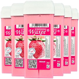 100ml roll on wax cartridge, roller refill, COLOPHONY FREE, Waxee x 6pcs (Roll on wax Strawberry)