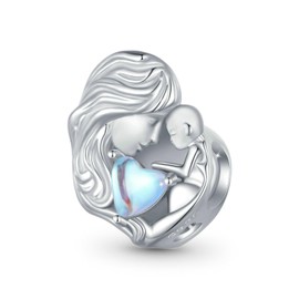 GNOCE Mother & Child Moonstone Charm Sterling Silver Charm for Women Girls Wife Daughter Jewelry Gift